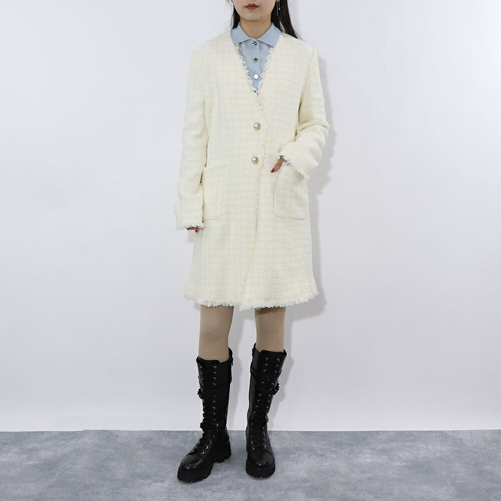 PINKO コート ホワイト パールボタン ツイードコート 1G164P-8440