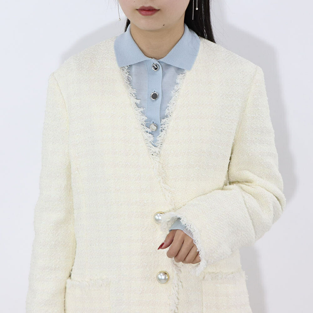 PINKO コート ホワイト パールボタン ツイードコート 1G164P-8440