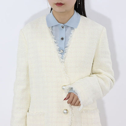 PINKO コート ホワイト パールボタン ツイードコート 1G164P-8440