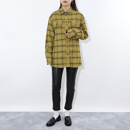 PINKO ブラウス カーキ チェック柄 スタッズ付き 1G16KE-Y794