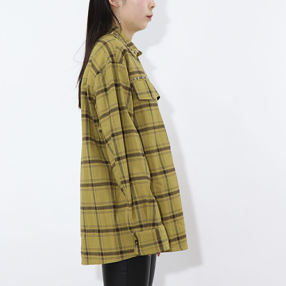 PINKO ブラウス カーキ チェック柄 スタッズ付き 1G16KE-Y794
