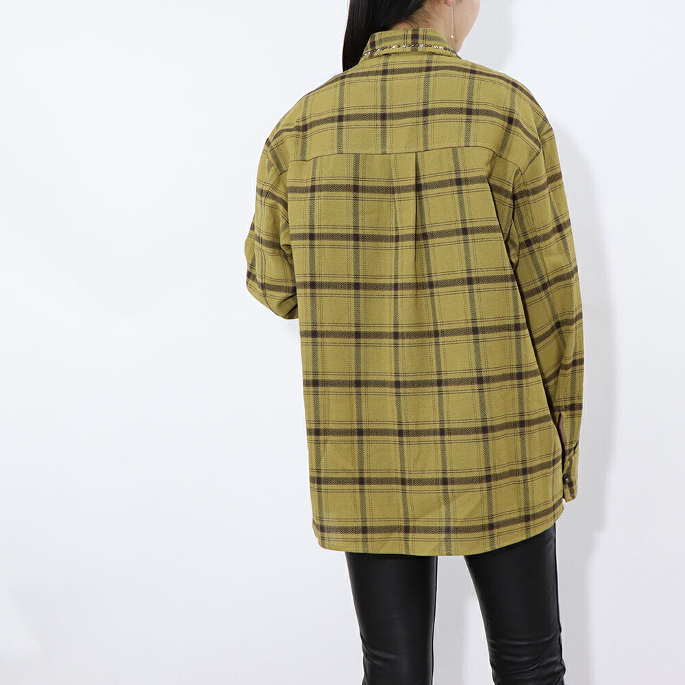 PINKO ブラウス カーキ チェック柄 スタッズ付き 1G16KE-Y794