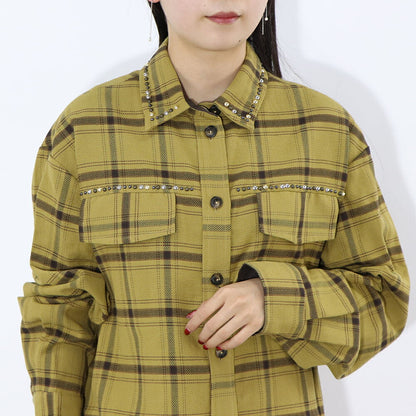 PINKO ブラウス カーキ チェック柄 スタッズ付き 1G16KE-Y794