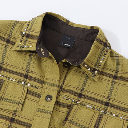 PINKO ブラウス カーキ チェック柄 スタッズ付き 1G16KE-Y794