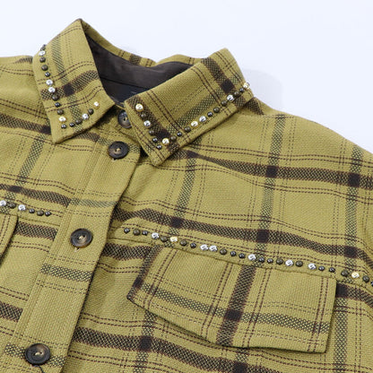 PINKO ブラウス カーキ チェック柄 スタッズ付き 1G16KE-Y794