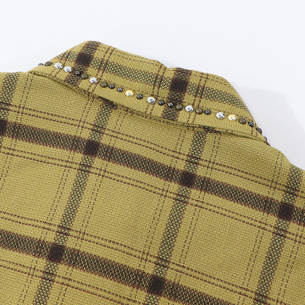 PINKO ブラウス カーキ チェック柄 スタッズ付き 1G16KE-Y794