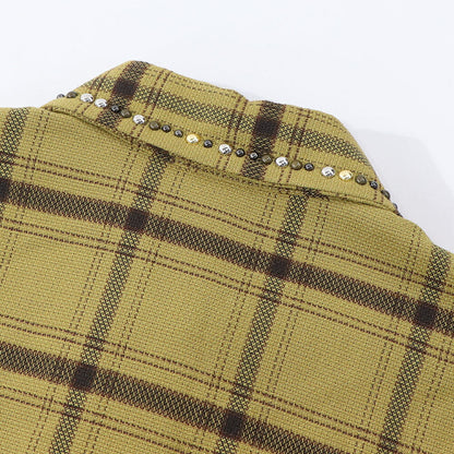 PINKO ブラウス カーキ チェック柄 スタッズ付き 1G16KE-Y794