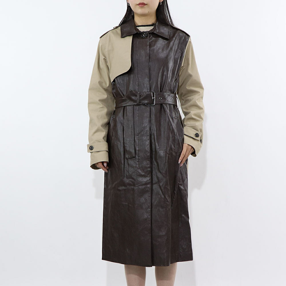 PINKO ブラウン ロングコート レザーコート トレンチコート 1G16KX-Y6W7