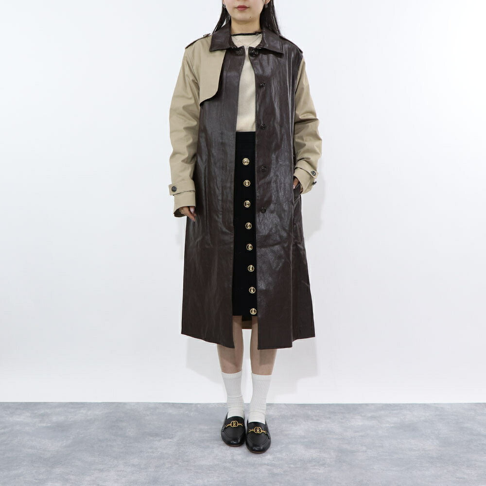 PINKO ブラウン ロングコート レザーコート トレンチコート 1G16KX-Y6W7