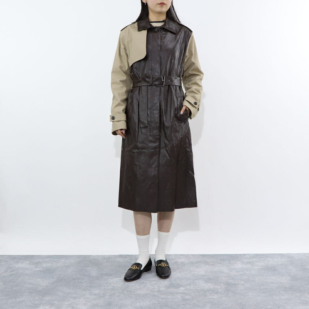 PINKO ブラウン ロングコート レザーコート トレンチコート 1G16KX-Y6W7