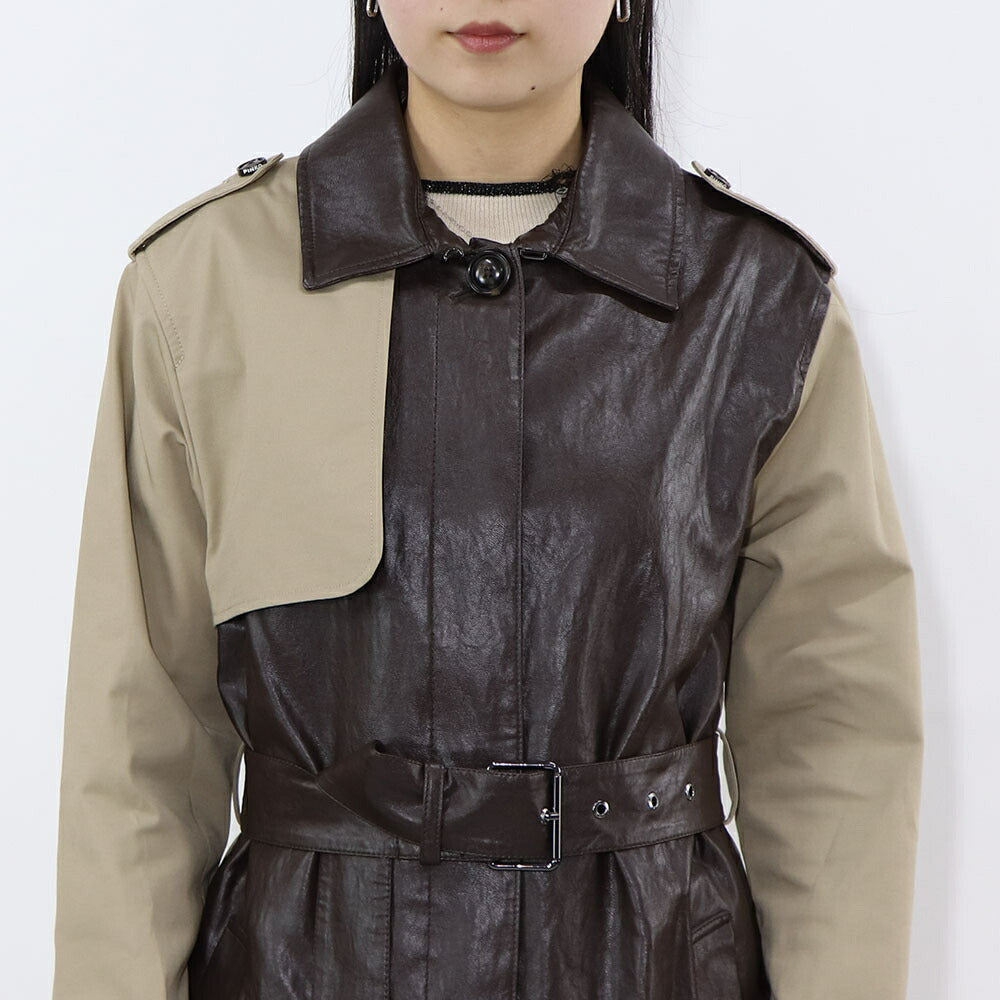 PINKO ブラウン ロングコート レザーコート トレンチコート 1G16KX-Y6W7