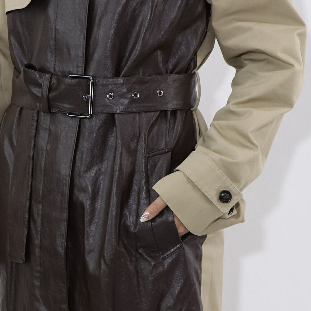 PINKO ブラウン ロングコート レザーコート トレンチコート 1G16KX-Y6W7