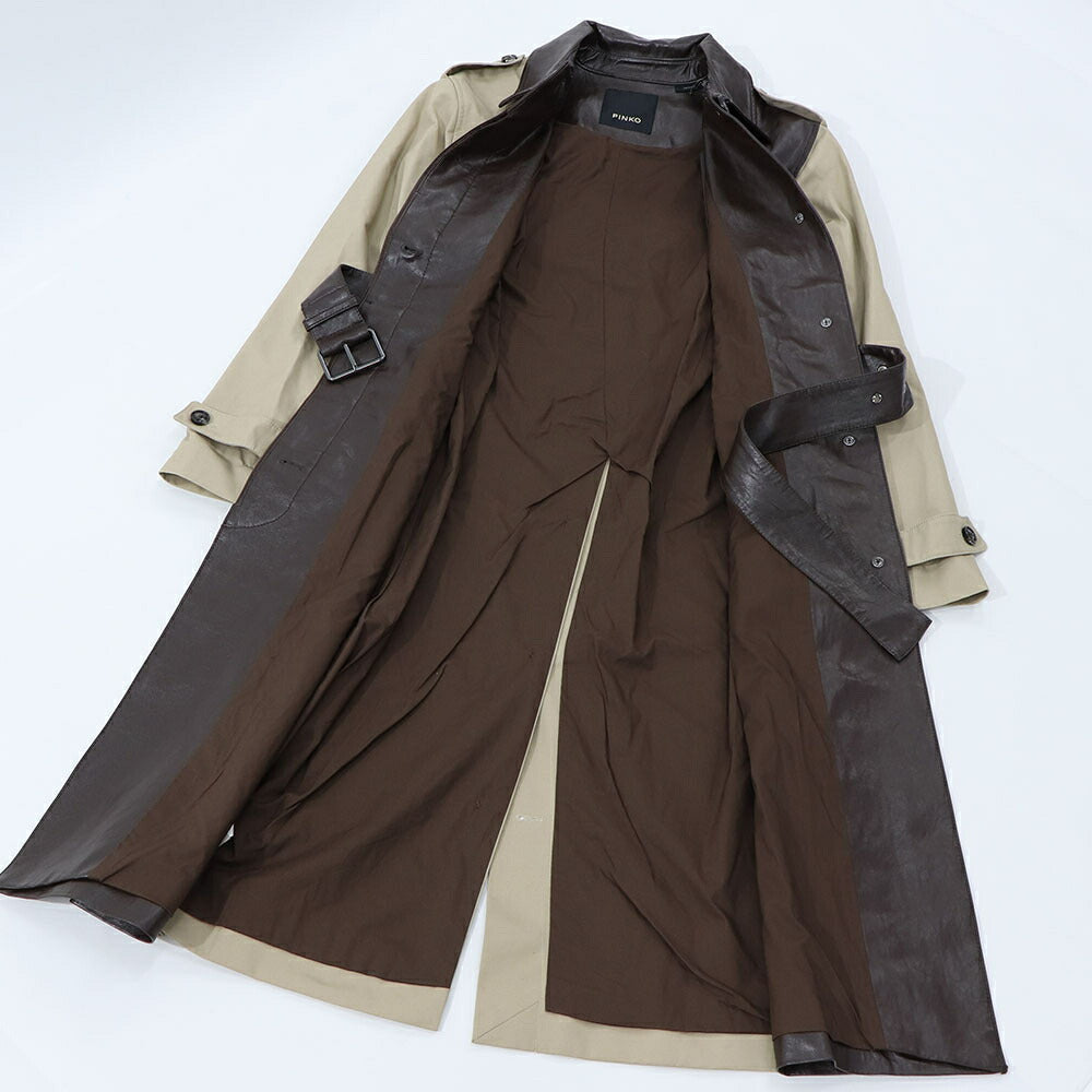 PINKO ブラウン ロングコート レザーコート トレンチコート 1G16KX-Y6W7