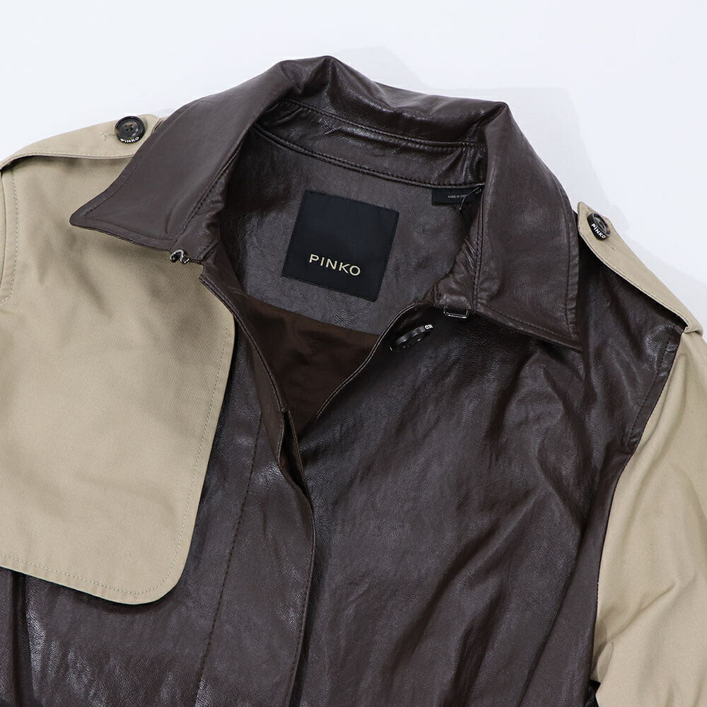 PINKO ブラウン ロングコート レザーコート トレンチコート 1G16KX-Y6W7