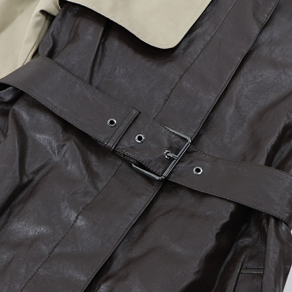 PINKO ブラウン ロングコート レザーコート トレンチコート 1G16KX-Y6W7
