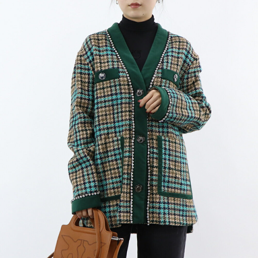 PINKO カーディガン マルチカラー チェック柄 ビジュー 1G16UU-8572