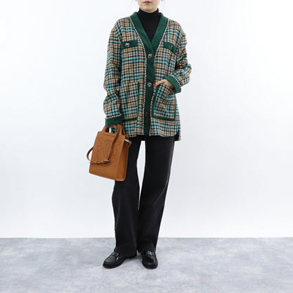 PINKO カーディガン マルチカラー チェック柄 ビジュー 1G16UU-8572