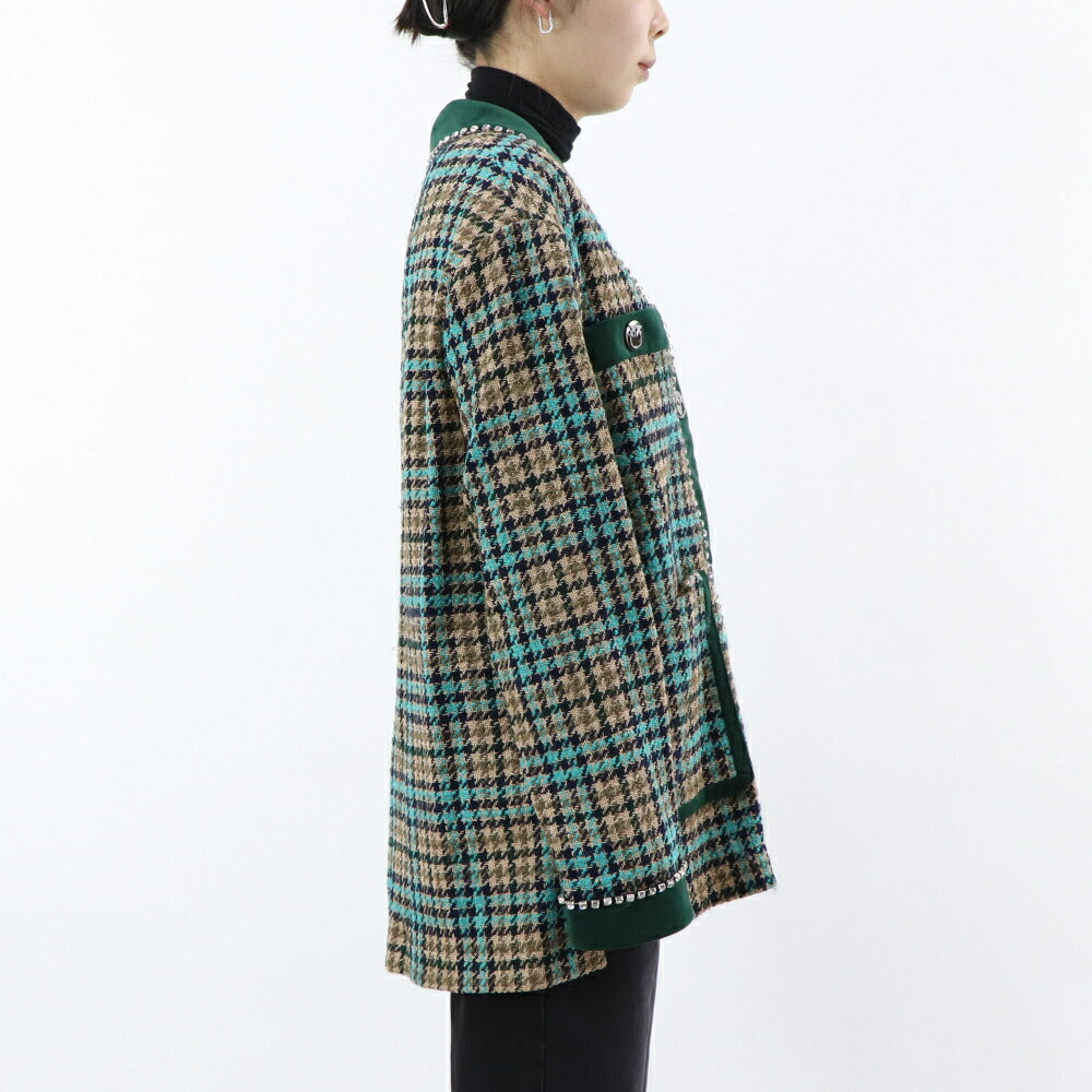 PINKO カーディガン マルチカラー チェック柄 ビジュー 1G16UU-8572