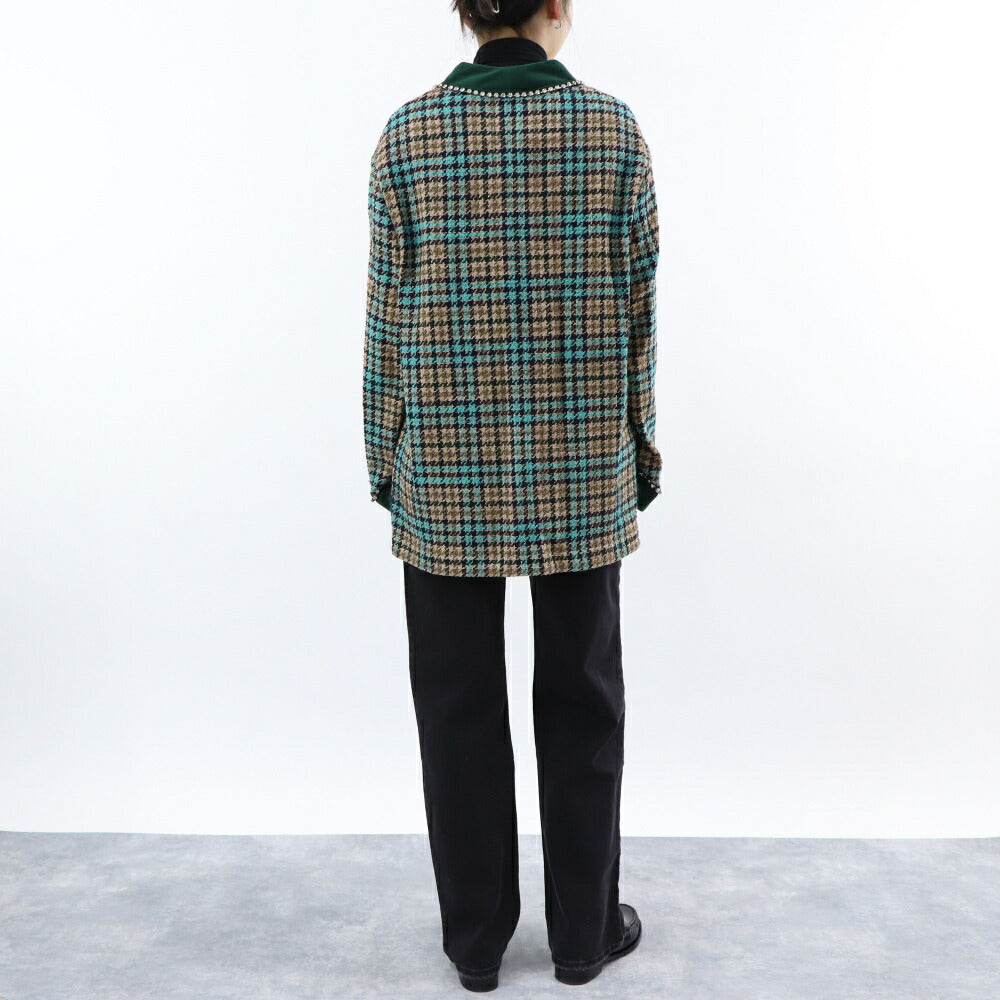 PINKO カーディガン マルチカラー チェック柄 ビジュー 1G16UU-8572