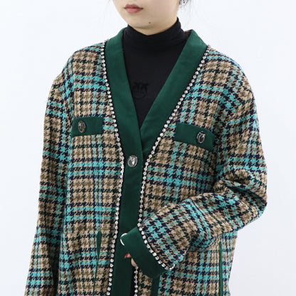 PINKO カーディガン マルチカラー チェック柄 ビジュー 1G16UU-8572