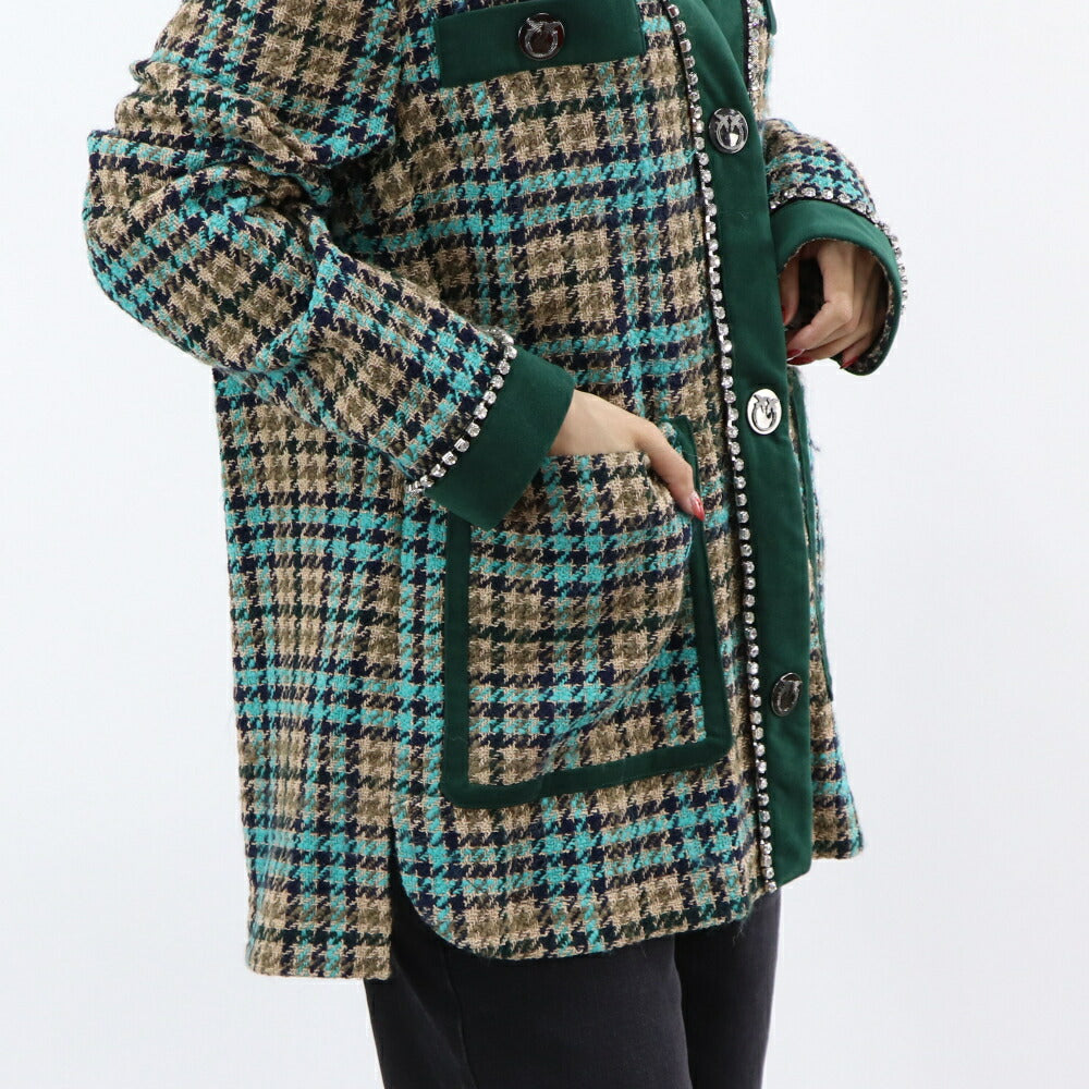 PINKO カーディガン マルチカラー チェック柄 ビジュー 1G16UU-8572