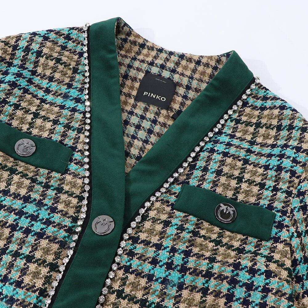 PINKO カーディガン マルチカラー チェック柄 ビジュー 1G16UU-8572