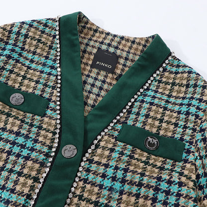 PINKO カーディガン マルチカラー チェック柄 ビジュー 1G16UU-8572