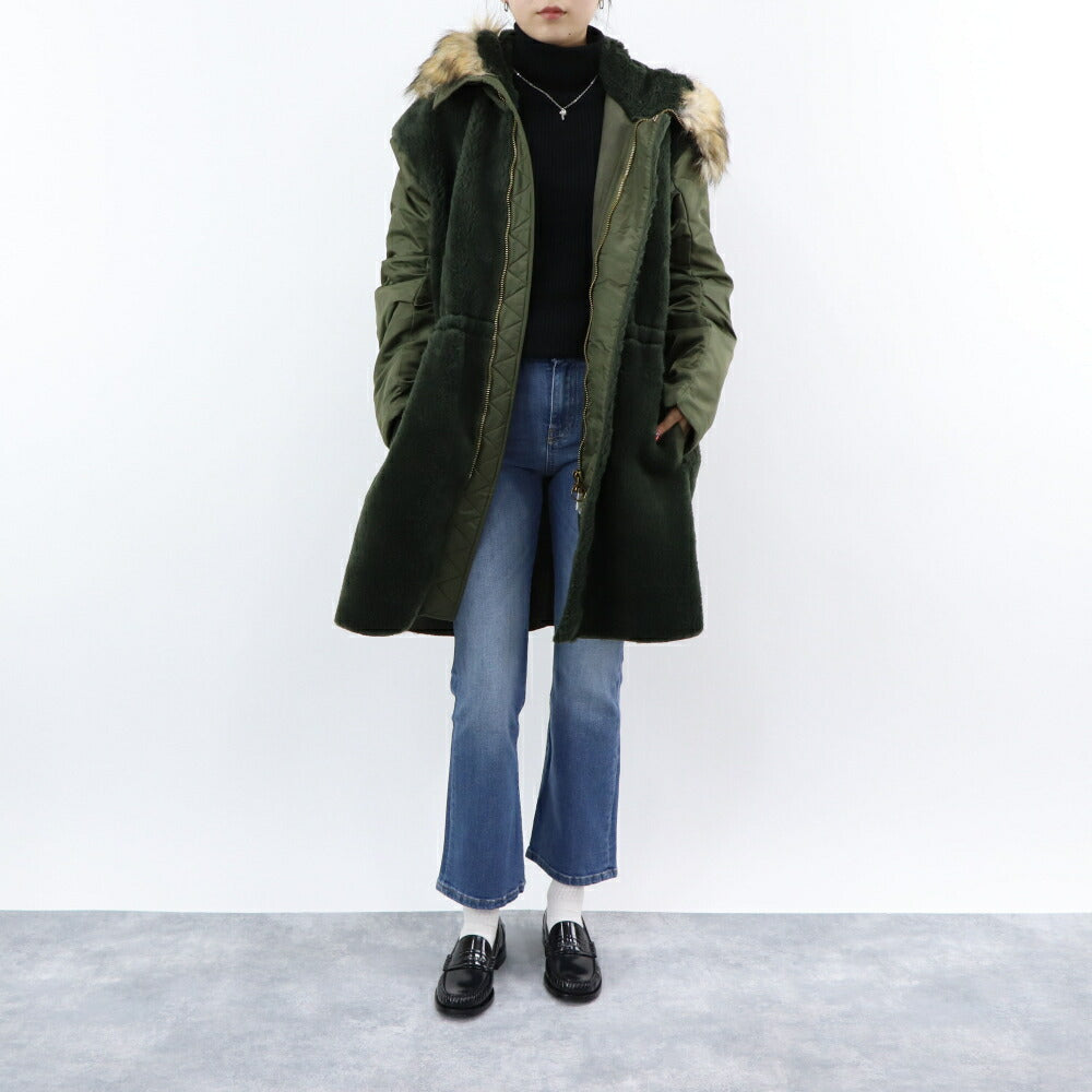 PINKO カーキ ミリタリーコート ロングコート ファー フード付き 1G17Y3-Y4XS