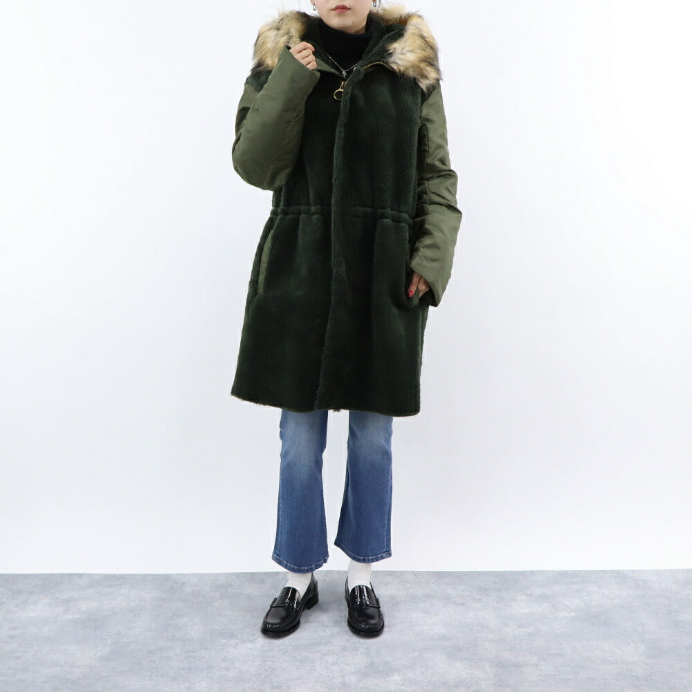 PINKO カーキ ミリタリーコート ロングコート ファー フード付き 1G17Y3-Y4XS