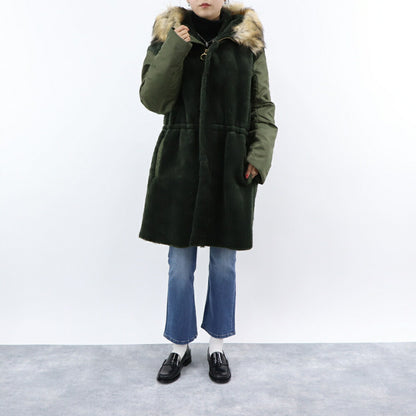 PINKO カーキ ミリタリーコート ロングコート ファー フード付き 1G17Y3-Y4XS