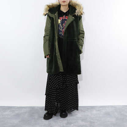PINKO カーキ ミリタリーコート ロングコート ファー フード付き 1G17Y3-Y4XS