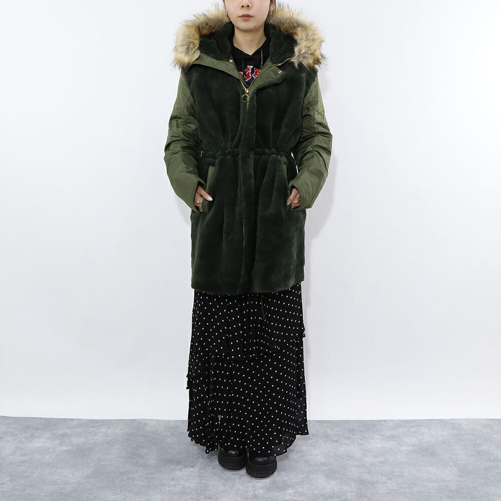 PINKO カーキ ミリタリーコート ロングコート ファー フード付き 1G17Y3-Y4XS