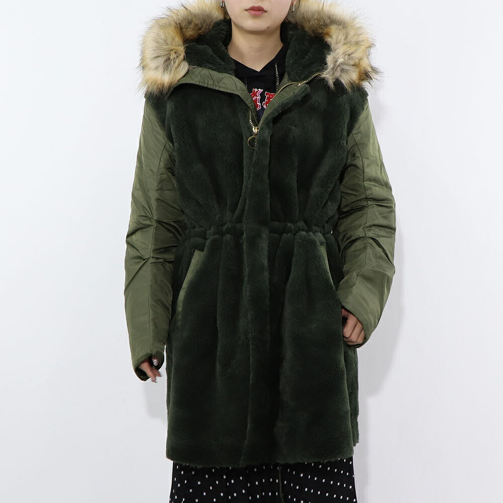 PINKO カーキ ミリタリーコート ロングコート ファー フード付き 1G17Y3-Y4XS