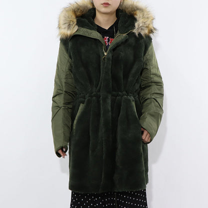 PINKO カーキ ミリタリーコート ロングコート ファー フード付き 1G17Y3-Y4XS