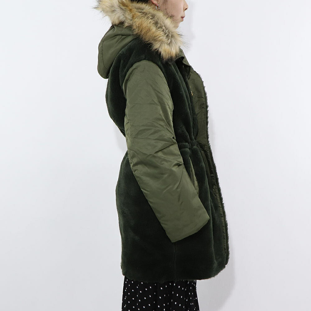 PINKO カーキ ミリタリーコート ロングコート ファー フード付き 1G17Y3-Y4XS