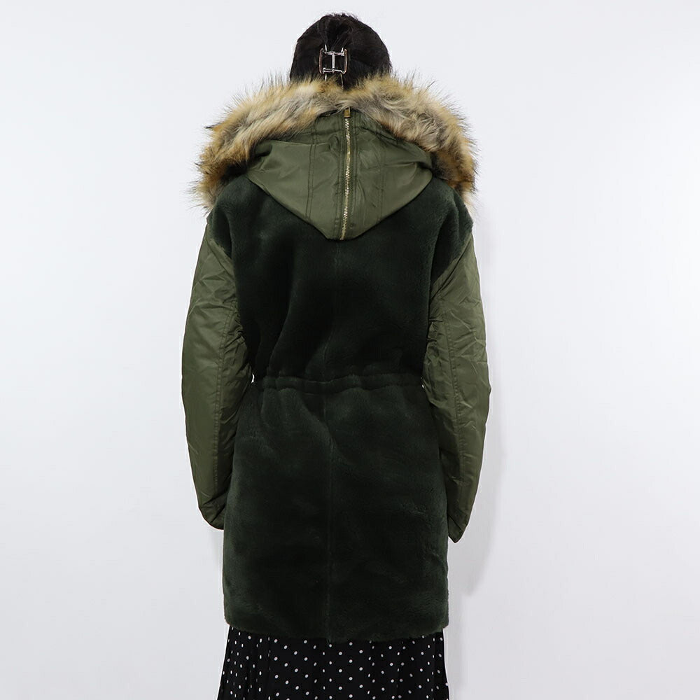 PINKO カーキ ミリタリーコート ロングコート ファー フード付き 1G17Y3-Y4XS