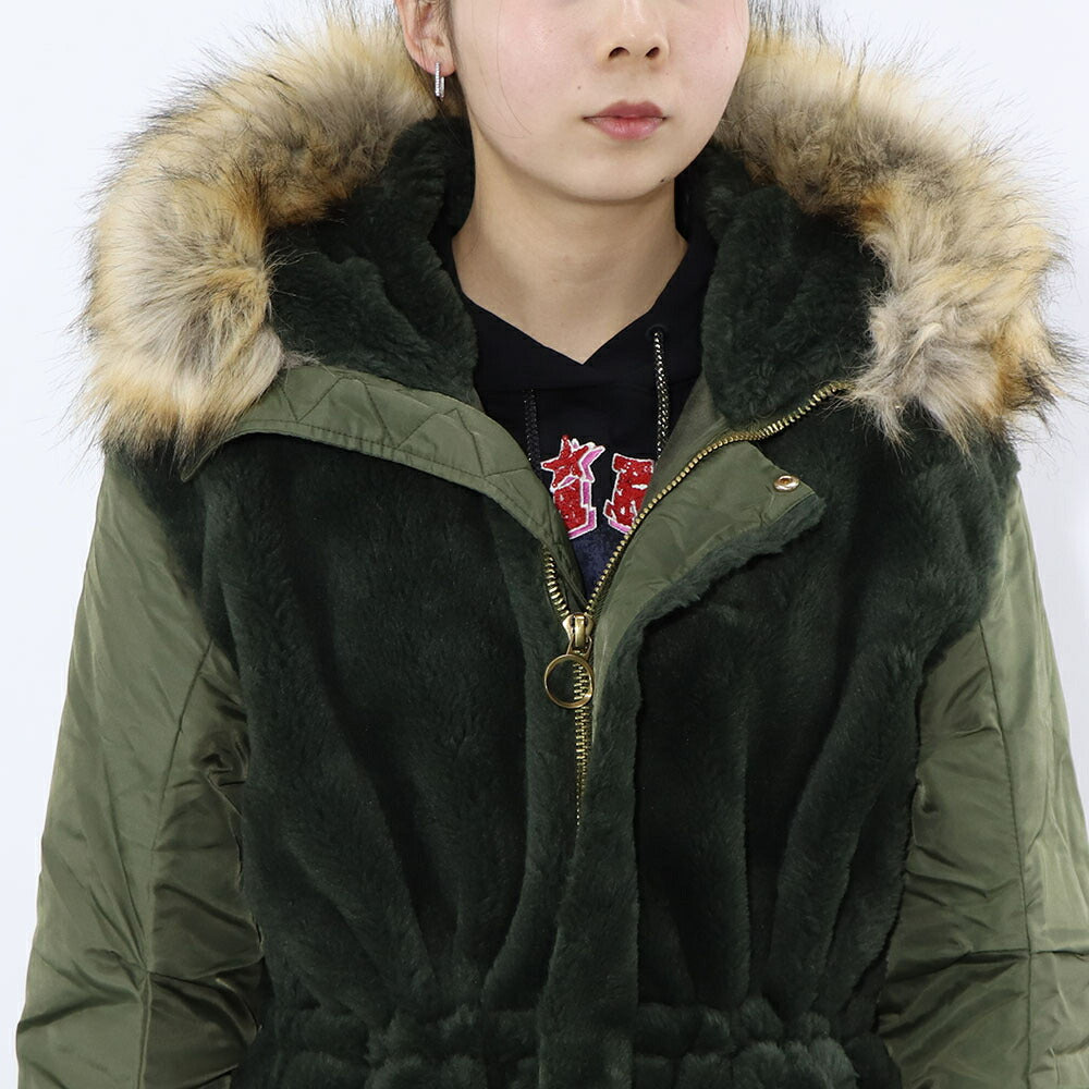 PINKO カーキ ミリタリーコート ロングコート ファー フード付き 1G17Y3-Y4XS