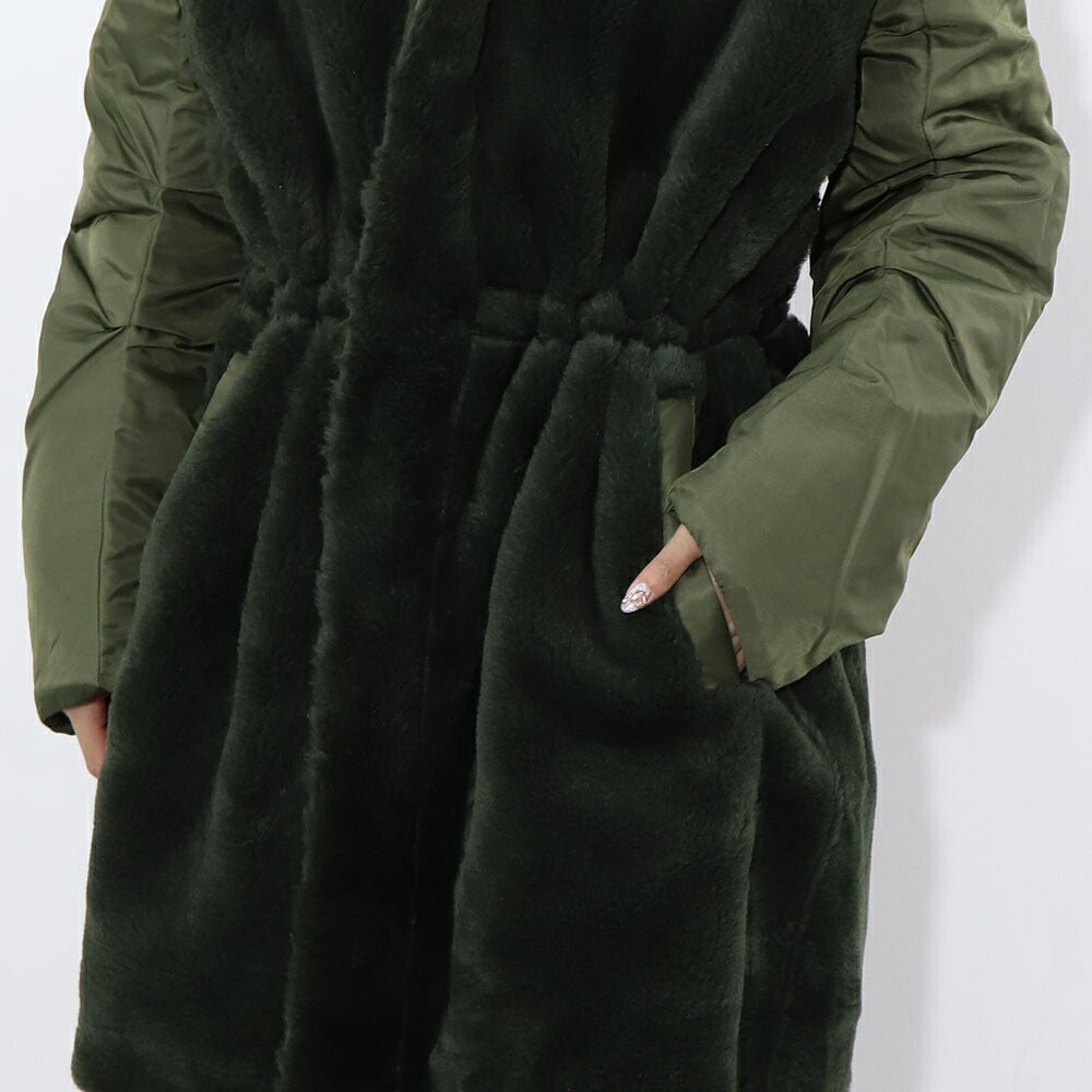 PINKO カーキ ミリタリーコート ロングコート ファー フード付き 1G17Y3-Y4XS