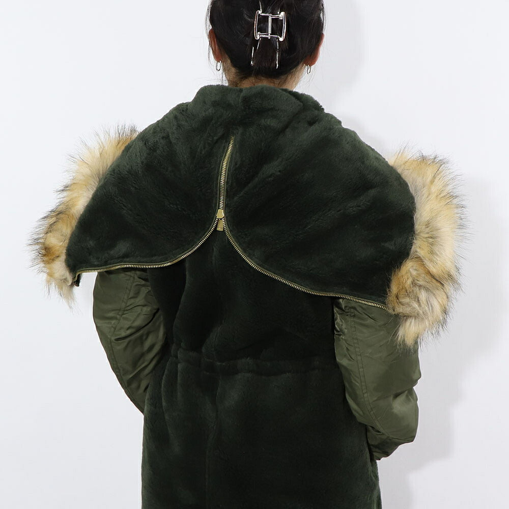 PINKO カーキ ミリタリーコート ロングコート ファー フード付き 1G17Y3-Y4XS