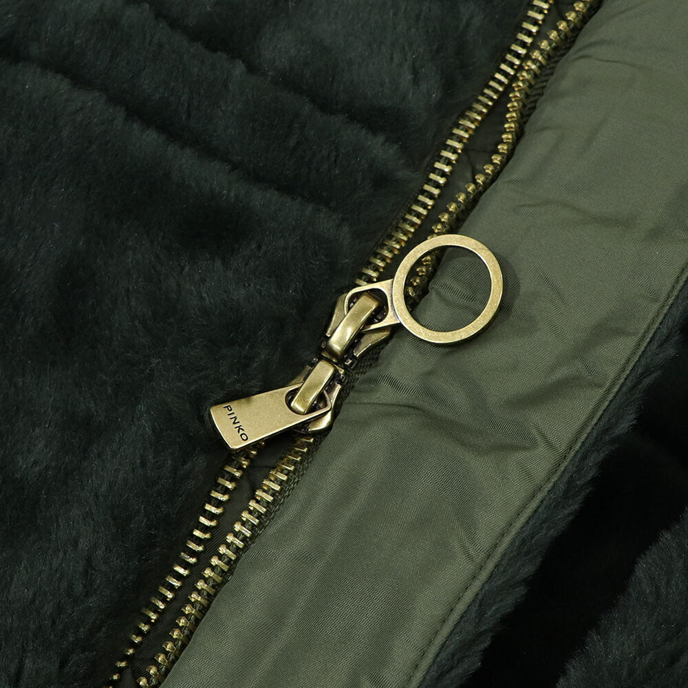 PINKO カーキ ミリタリーコート ロングコート ファー フード付き 1G17Y3-Y4XS