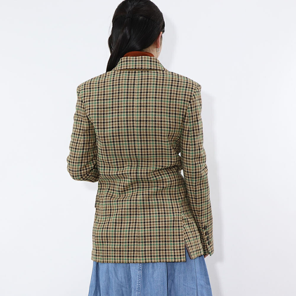 PINKO ベージュ系 ダブルブレスト チェック柄 テーラードジャケット 1G1834-A07Q
