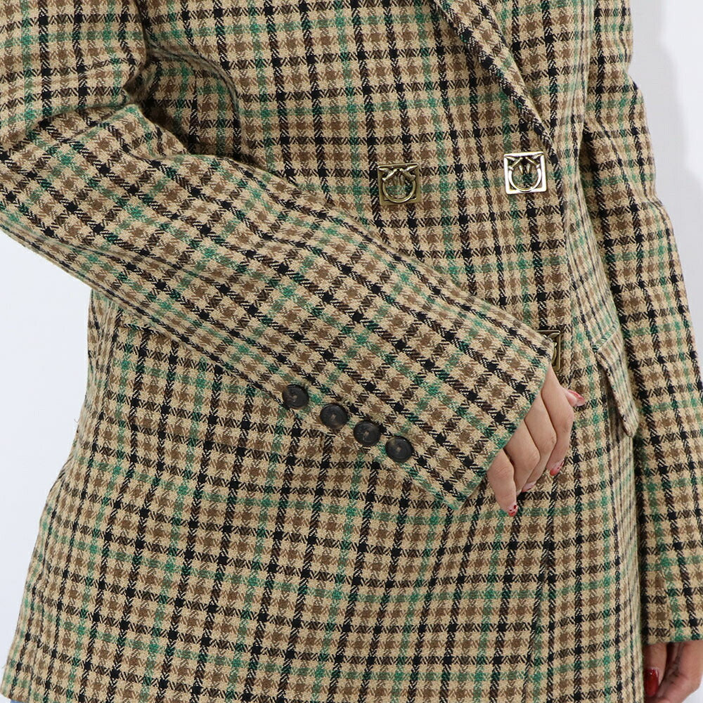 PINKO ベージュ系 ダブルブレスト チェック柄 テーラードジャケット 1G1834-A07Q