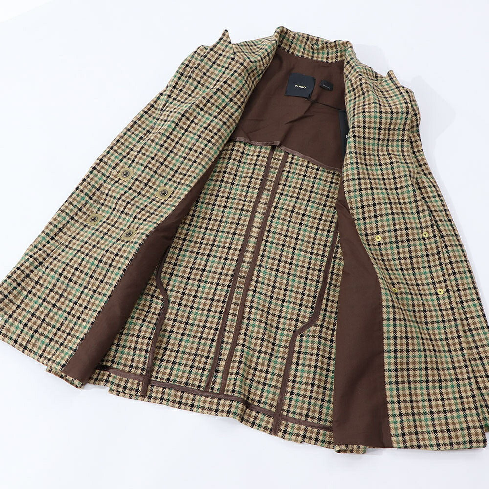 PINKO ベージュ系 ダブルブレスト チェック柄 テーラードジャケット 1G1834-A07Q