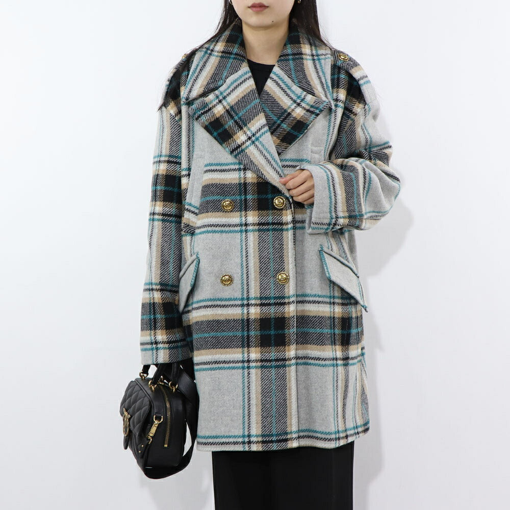 PINKO ブルー系 ロングチェック柄 オーバーサイズ 1G18CK-7638