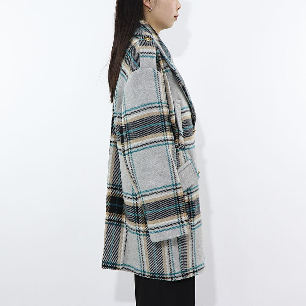 PINKO ブルー系 ロングチェック柄 オーバーサイズ 1G18CK-7638