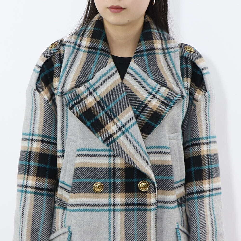 PINKO ブルー系 ロングチェック柄 オーバーサイズ 1G18CK-7638
