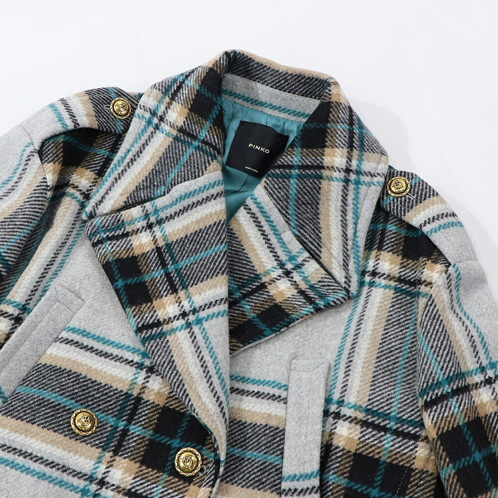 PINKO ブルー系 ロングチェック柄 オーバーサイズ 1G18CK-7638