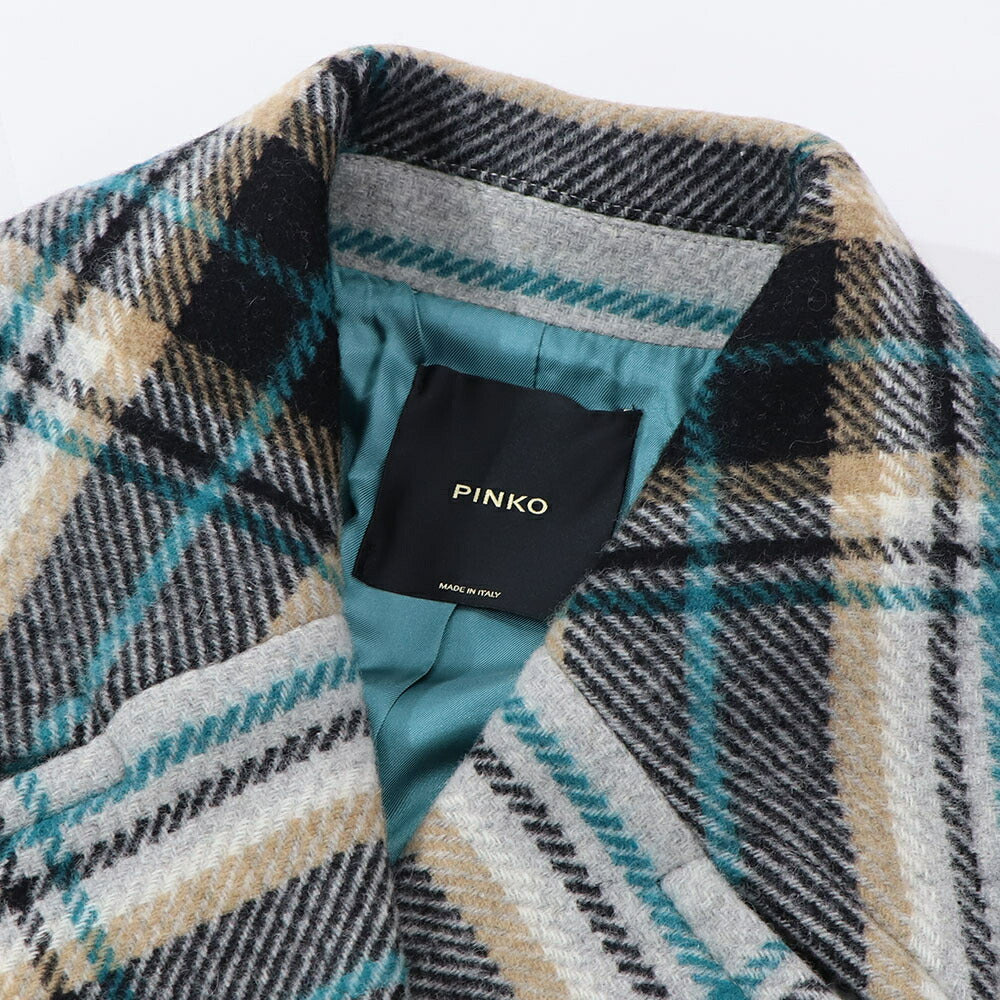 PINKO ブルー系 ロングチェック柄 オーバーサイズ 1G18CK-7638