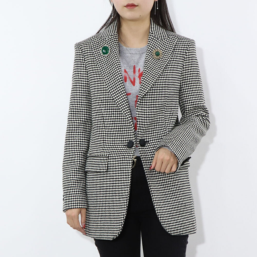 PINKO ジャケット ベージュ ブローチ 千鳥格子柄 1B14T0-8244