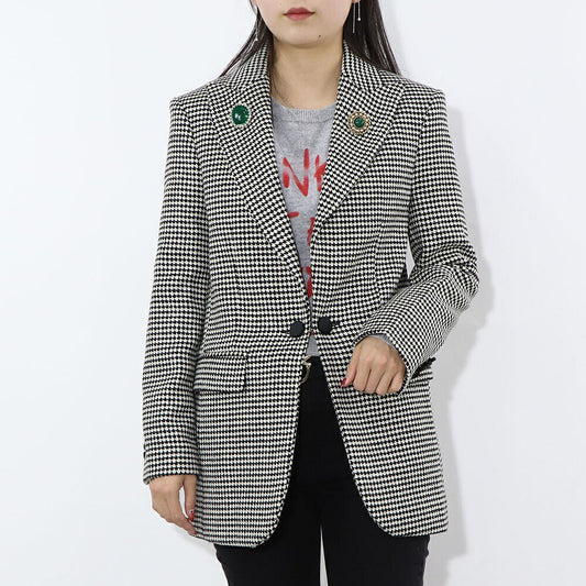 PINKO ジャケット ベージュ ブローチ 千鳥格子柄 1B14T0-8244